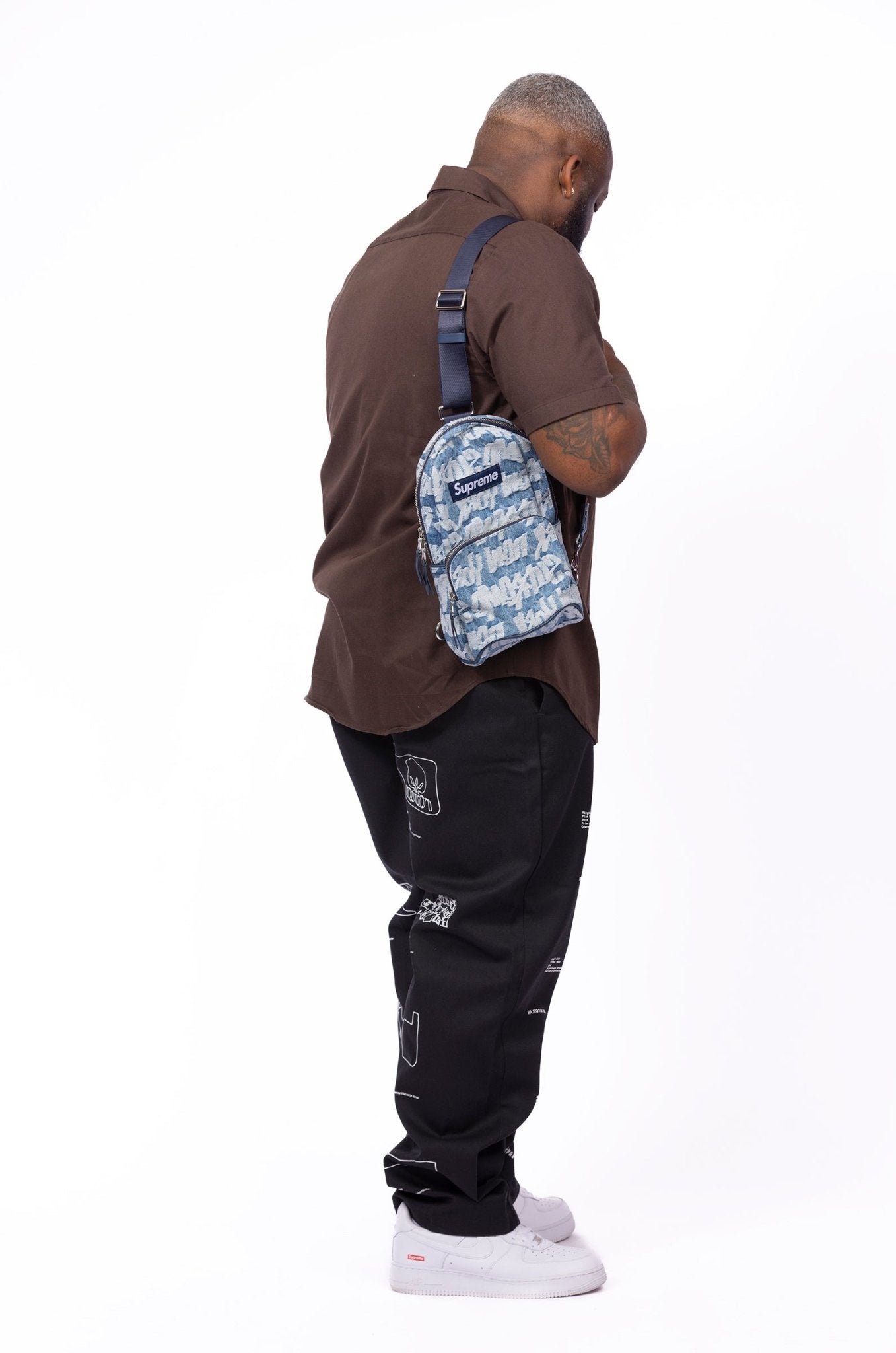 Supreme Fat Tip Jacquard Denim Sling Bag Blue - supergl0rious