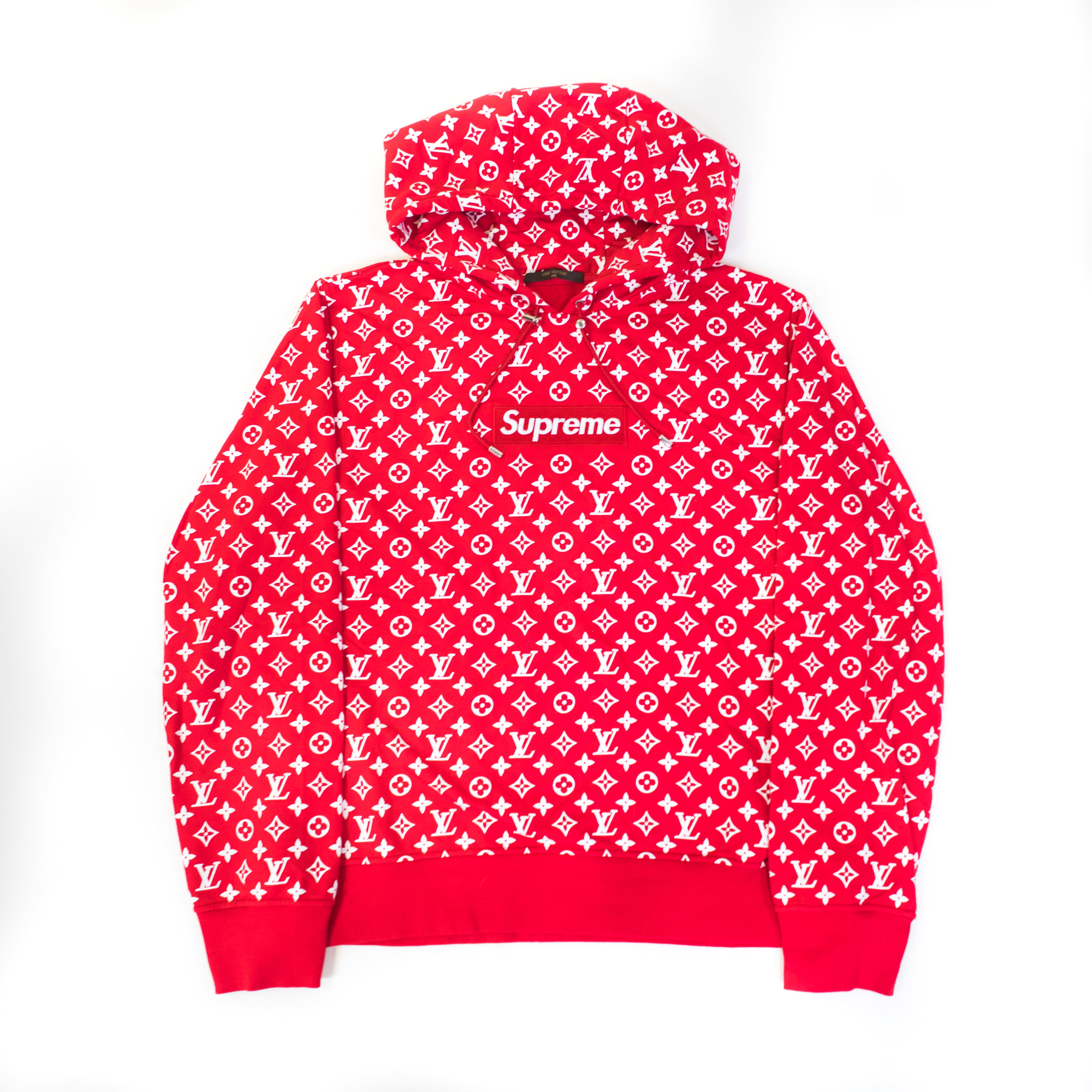 Supreme x Louis Vuitton Box Logo Hoodie image showing the front of the hoodie showcasing the Supreme box logo and LV printing