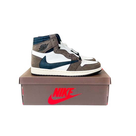 Travis Scott x Jordan 1 Retro High photo side view of shoe on box