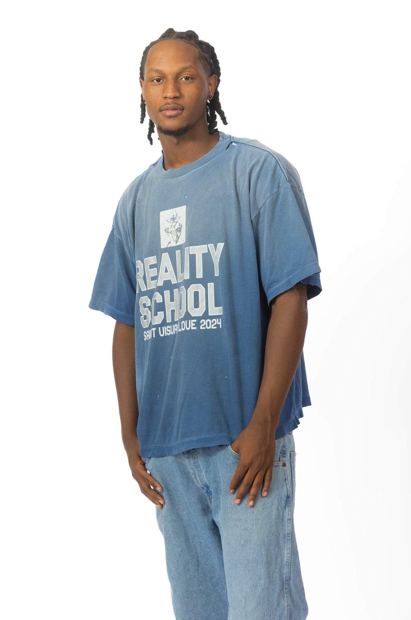 Saint Michael "Reality School" Distressed Printed Cotton Jersey T-Shirt - supergl0rious