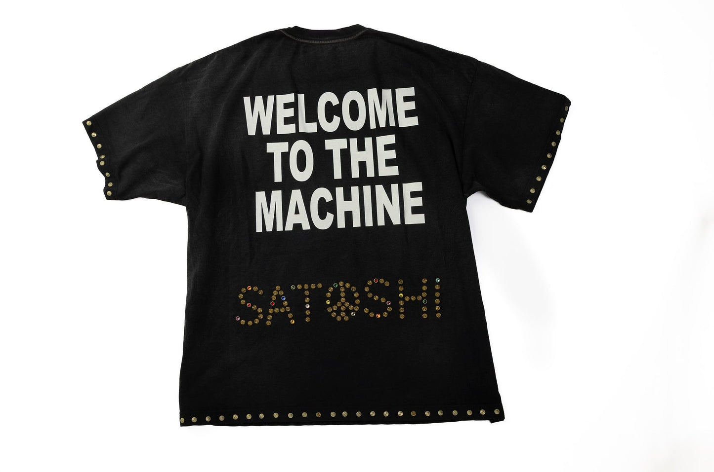 Satoshi Nakamoto Welcome To The Machine Studded Logo T-Shirt - supergl0rious